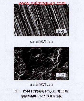 圖l 在不同法向載荷下Ti AIC 對(duì)45鋼 摩擦表面的SEM掃描電鏡形貌